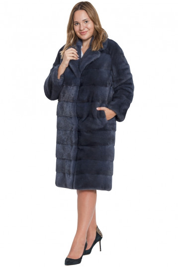 Прямая норковая шуба поперечка цвета графит Прямая норковая шуба поперечка цвета графит