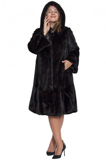 Норковая шуба бабочка с капюшоном в черном цвете