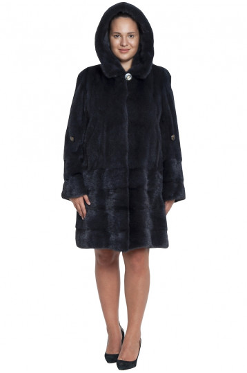 Норковая шуба москвичка с капюшоном в цвете графит