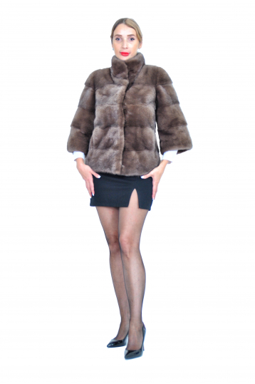 Норковая шуба, капучино, болеро с воротником-стойкой