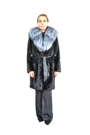 Норковая шуба, цвет черный, Москвичка с капюшоном