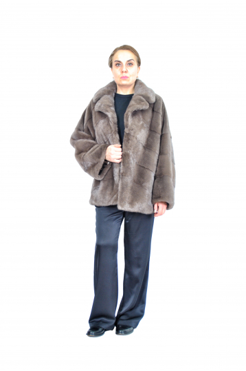 Норковая шуба, цвет серый, Жакет с английским воротником