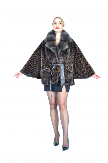 Коричневая норковая шуба Летучая мышь с воротником