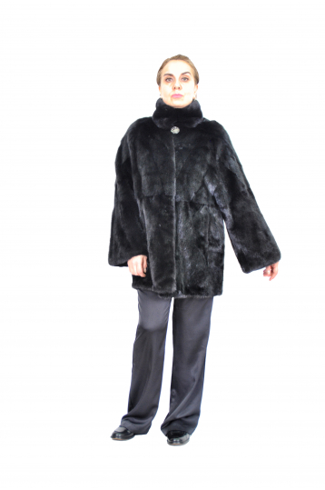 Норковая шуба, цвет черный, Кимоно- пластина с воротником-стойка