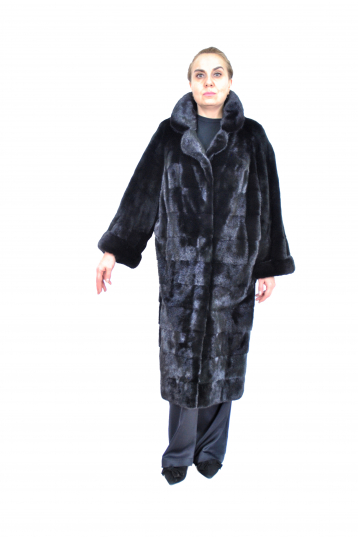 Черная норковая шуба Поперечная с английским воротником