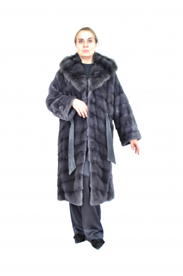 Норковая шуба, цвет графит, меховое Пальто с капюшоном и отделкой куница