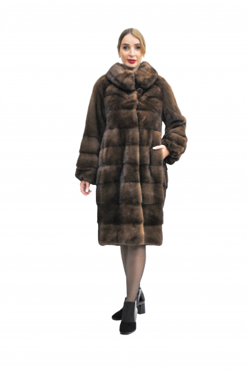 Норковая шуба, цвет орех, Балон с воротником- стойка