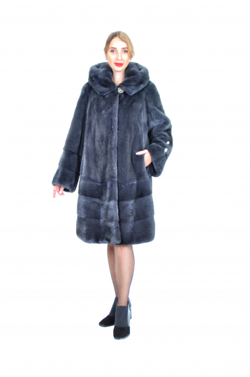 Норковая шуба, цвет графит, Свингер с капюшоном