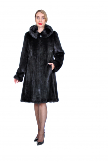 Черная норковая шуба Роспуск с капюшоном