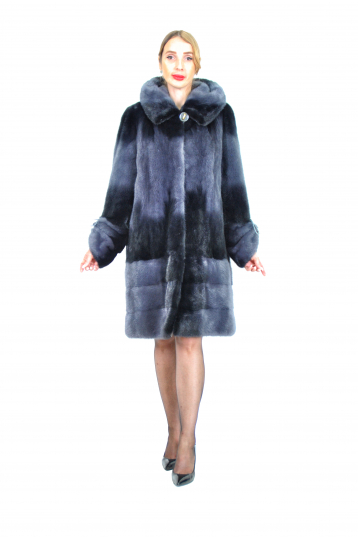 Серая норковая шуба Москвичка с капюшоном