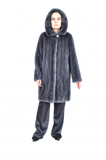 Графитовая норковая шуба Роспуск с капюшоном