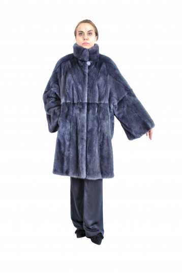 Графитовая норковая шуба Свингер с воротником