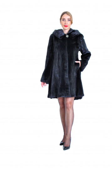 Черная шуба из норки Роспуск с капюшоном