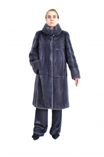 Графитовая шуба из норки Пластина с воротником