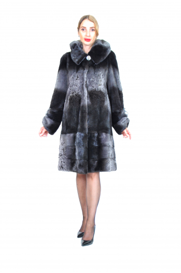 Норковая шуба, цвет графит, Москвичка- трафарет с капюшоном