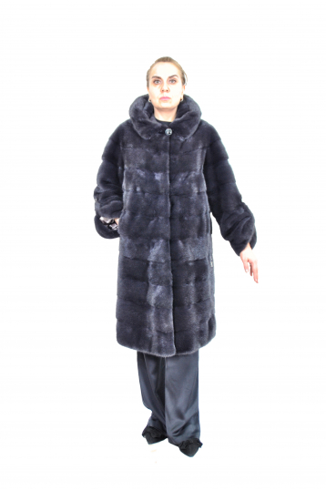 Норковая шуба, цвет графит, махагон, пудра, серый, черный, Поперечная с капюшоном 