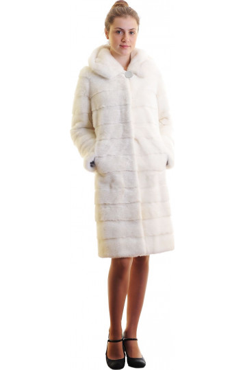 Белая шуба из норки поперечки