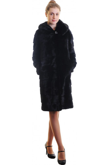 Шуба из норки поперечки черный антрацит