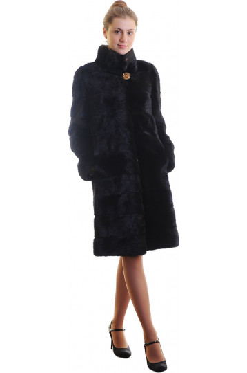Шуба из норки поперечки цвета антрацит