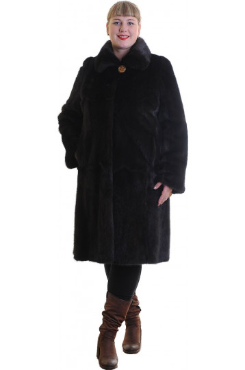 Стильная шуба из норки с воротником цвета шоколадный ром