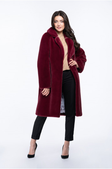 Полупальто из эко меха керли с воротником