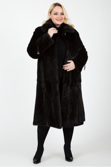 Норковая шуба трапеция цвета шоколад