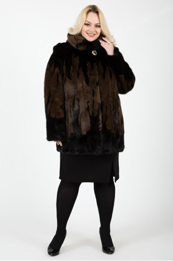 Шуба из норки с принтом цвета махагон Шуба из норки с принтом цвета махагон