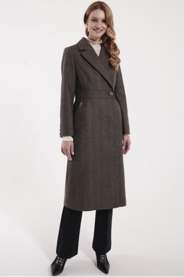 Шерстяное пальто черно-коричневого цвета