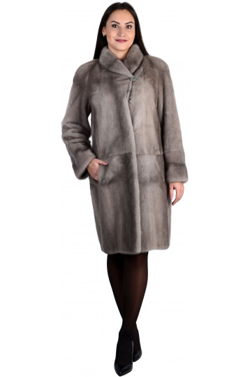 Шуба из норки серого цвета с карманами